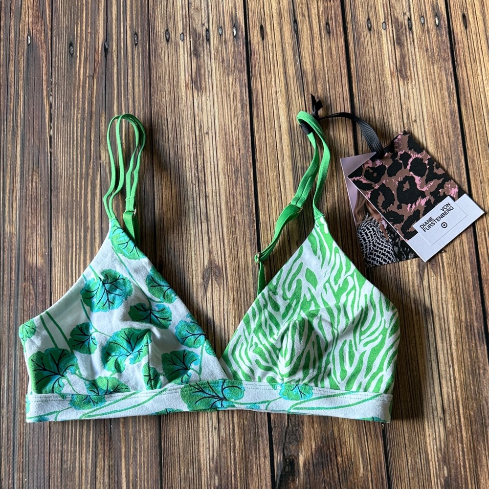 NWT Diane Von Furstenberg Green Leaf Print Bralette XS